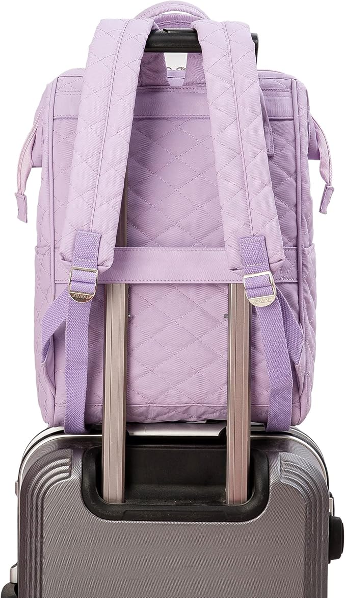 Kinmac Wide Open Style Laptop Backpack Travel Outdoor Backpack For Laptop Up to 15.6 Inch(Purple Embroidery)