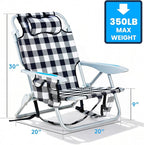 2 Pack Lightweight Portable Camping Beach Chair for Adults, Outdoor Lay Flat Folding Beach Chairs with 5 Positions, Backpack Beach Chair with Towel Bar, Zipper Pouch, Cup Holder, Plaid