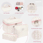 honitty Makeup Bag,Quilted Cosmetic Bags,Large Floral Make Up Organize bag,Makeup Bag Set for Women,Flower Travel Toiletry Bag