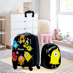 BABY JOY 2 PC Kids Luggage, 16" Toddlers Carry-on Suitcase & 12” Backpack Set, Children Travelling Case w/ 4 Casters & Retractable Handle, Lightweight Trolley Case for Boys & Girls (Monster)