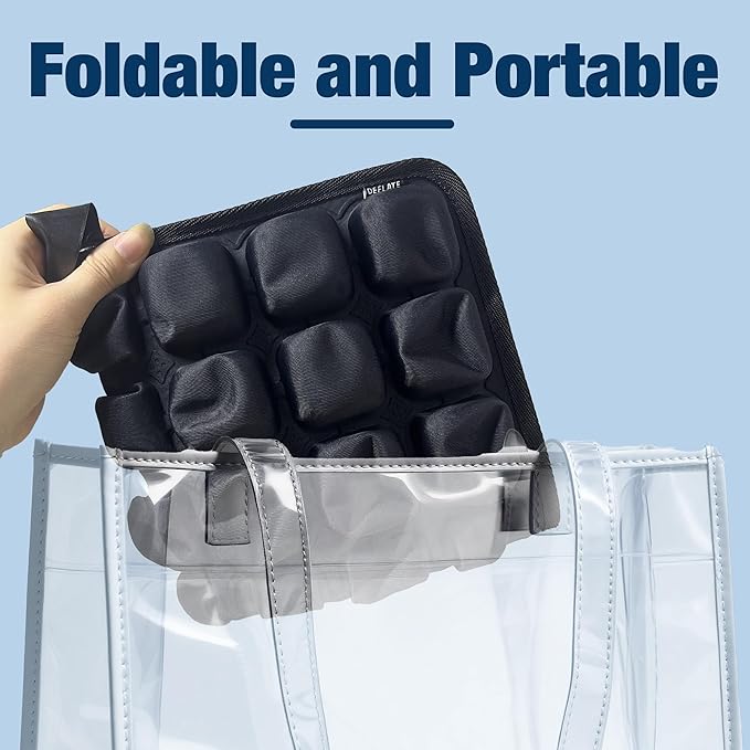 Inflatable Seat Cushion for Airplane Travel Portable Air Seat Cushion Pressure Relief with 49 Airbags TPU 15X15 Inches Black 1PSC