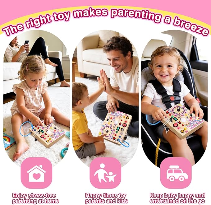 Grarain Busy Board for Toddlers - Montessori Educational Toy for 1-3 Year Old Boys & Girls | Travel-Friendly Sensory Learning Activity | Ideal for Kids with Autism(Unicorn Busy Board)