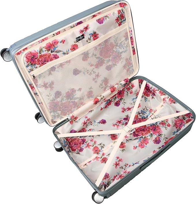 Jessica Simpson Countryside 2-Piece Set (21" & 30") Expandable 8-Wheel Spinner Large Checked Luggage Suitcase, Chinois Green