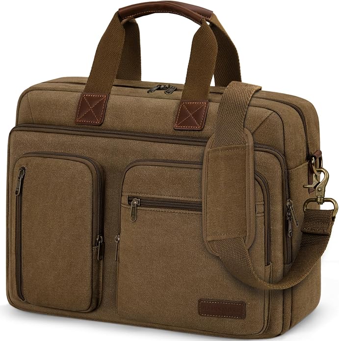 Mens Laptop Messenger Bag Canvas Briefcase Waterproof Vintage Computer Bag Shoulder Bag Satchel Bags for Work College Travel
