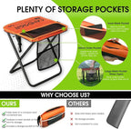 CAMDOOR Portable Collapsible Stool, 16″Folding Stool with 3 Side Pockets and Shoulder Strap, Extra Large Camping Chair Supports 400 lbs, Ultralight Portable Seat for Outdoor, Hiking, Fishing (Orange)