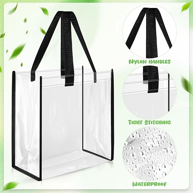 Eccliy 30 Pack 12x12x6 Inch Clear Tote Bag Stadium Approved Bulk Plastic Beach Tote Gift Bag with Handle for Gym Sports | 30 Pack, 12x12x6 Inch, Stadium Approved, Bulk, with Handle, Tote Gift Bag