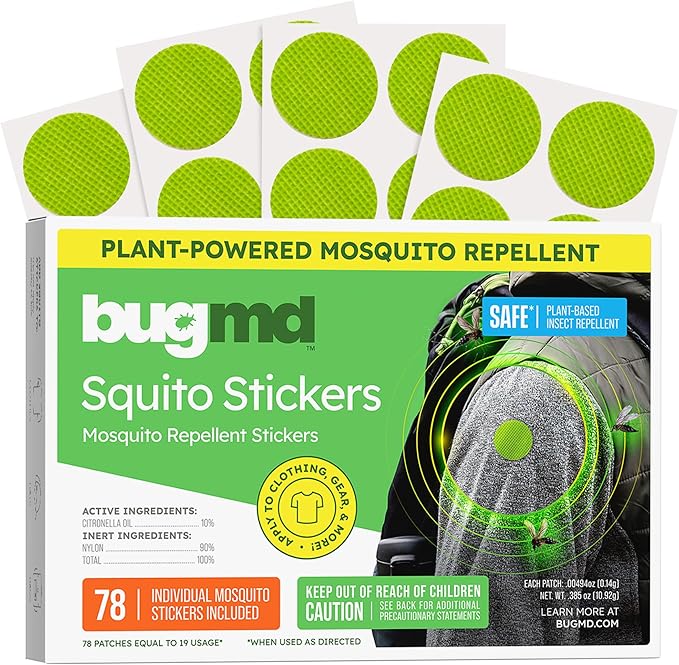 BugMD Squito Stickers Mosquito Repellent Patch Stickers for Adults (78 Patches), Safe & Effective Insect Repellent Patches for Toddlers, Kids, Camping, Beach & Outdoor Essentials