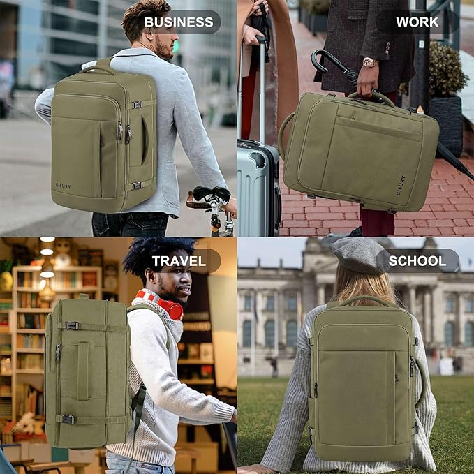 Gieury Travel Backpack, Extra Large 50L Expandable Backpack for Men Women, Carry On Backpack For Airplanes, Travel Essentials Luggage Suitcase Daypack Travel Gift Weekender Bag, Army Green