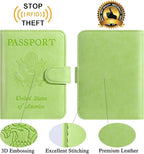 Passport Holder Cover Wallet RFID Blocking Leather Card Case Travel Accessories for Women Men (Apple green)