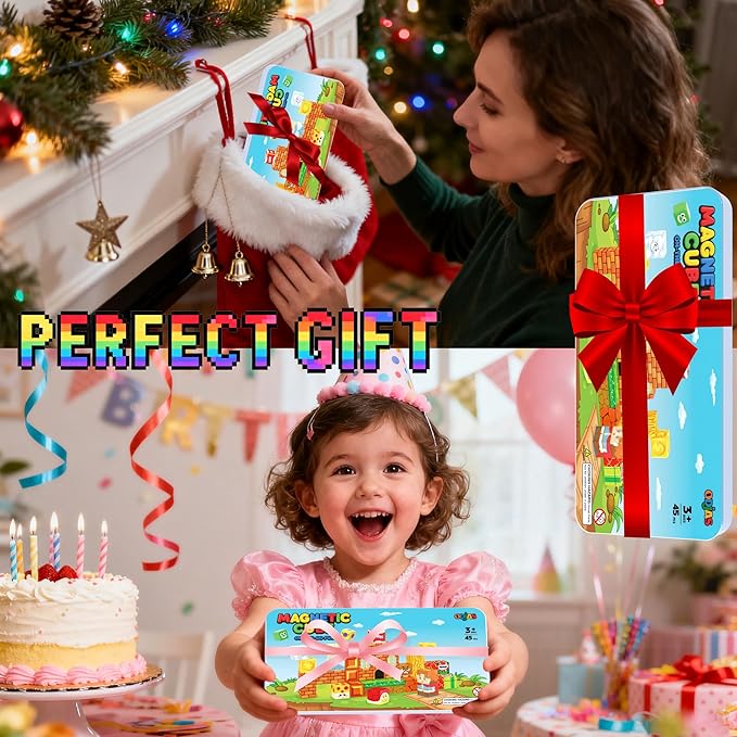 Mini Magnetic Building Blocks Travel Set with Case, 45pcs Travel Magnetic Toys with Portable Box for Kids, STEM Educational Sensory Toys, Classroom Must Have, Learning Gift for Toddlers, Boys & Girls
