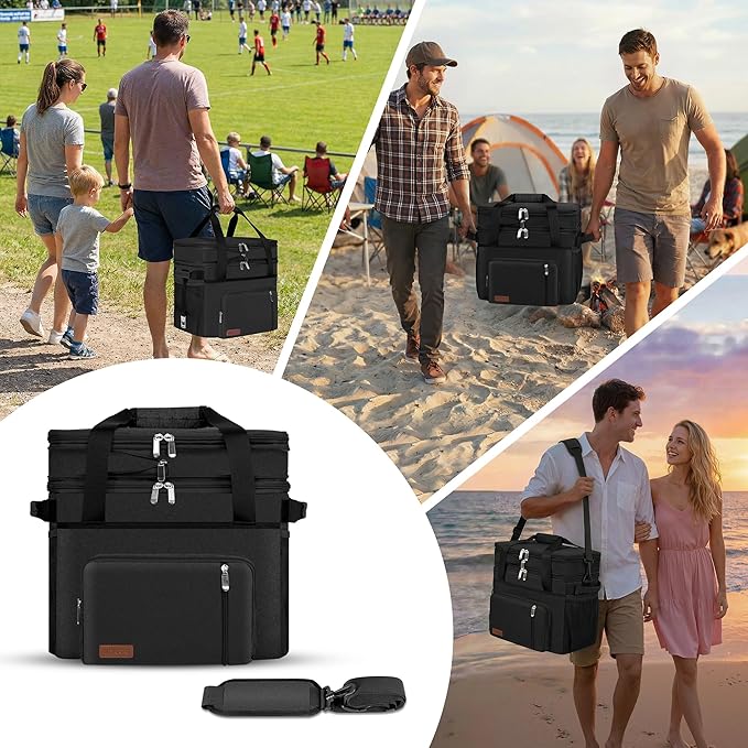 MIYCOO Cooler Bag Double Deck - 60 Can Leakproof Insulated Portable Soft Lunch Cooler, Extra Large Expandable Ice Chest Cooler for Beach, Picnic, Camping, Shopping
