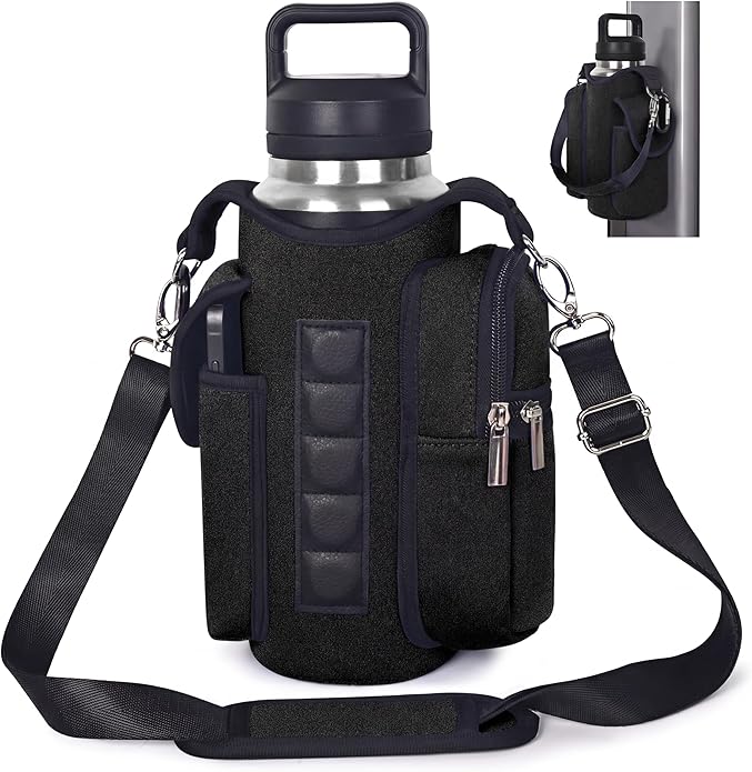 Magnetic Gym Bag for Women Men, Neoprene Water Bottle Carrier Bag with Strap fits 18-40oz, Crossbody Bag with Pockets