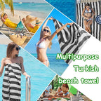Set of 6 Turkish Beach Towel, Cotton Beach Towels, 36 x 71 Inches Turkish Towel, Sand Free, Quick Dry, Lightweight Beach Towels for Adult Black