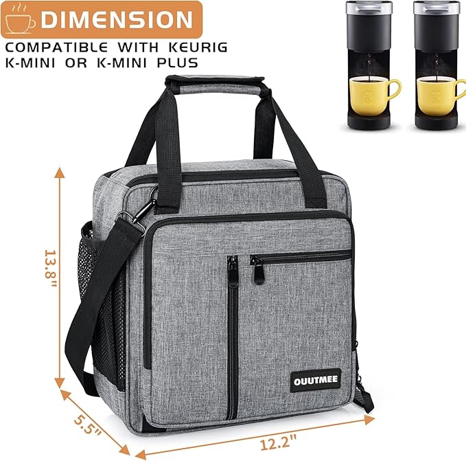 Coffee Maker Carrying Bag Compatible with Keurig K-Mini or K-Mini Plus, Single Serve Coffee Brewer Portable Storage Bag with Extra Pockets, Storage Tote Case With Multiple Pockets for K-Cup