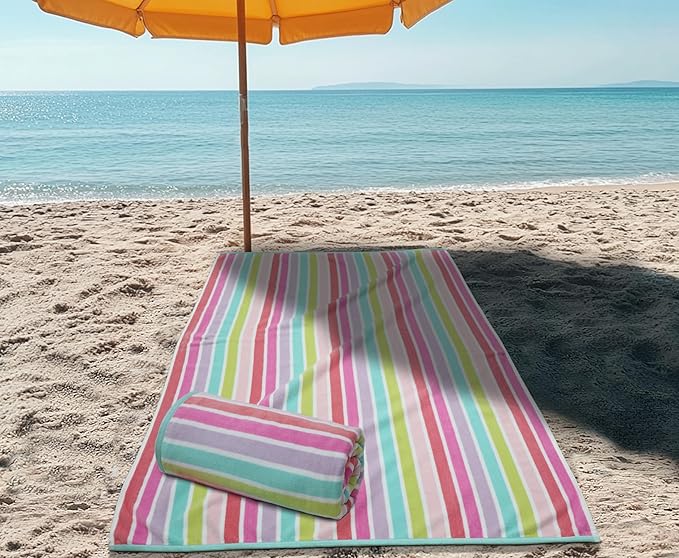 COTTON CRAFT Oversized Beach Towels - 2 Pack XXL 35x84 - The Big Kahuna 7 Foot Extra Large Beach Blanket Towel - Big & Tall - Huge 100% Cotton Velour Soft Pool Bath Luxury Towel - Pink Multi