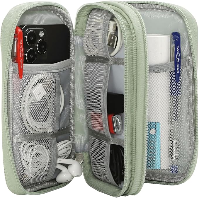 CAAORDKSO Cord Organizer Travrel Bag, Electronic Organizer Travel Case, Water Resistant Cable Organizer Pouch for Cable, Cord, USB, Charger, Phone, Power Bank, Earphone (Mint Green, Medium)