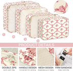 KPX 8 Set Packing Cubes for Travel, Luggage Packing Organizers Accessories Large Toiletries Bag for Clothes Shoes Cosmetics (8Set-Flower & Bow)