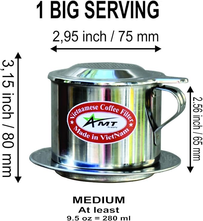 AMT 9.5 oz Coffee Maker, Phin Filter, Screw Down Coffee Dripper for Vietnamese Style Coffee at Home or Office