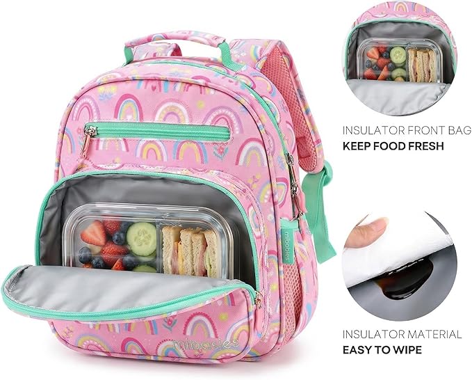 mibasies Toddler Backpack for Girls 2-4: Cute Kids Backpacks for Girls - Preschool Kindergarten Backpack - Rainbow Pink