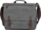 Vintage Genuine Leather Waxed Canvas Briefcase Large Satchel Shoulder Bag Rugged Computer 15.6" Laptop Bag
