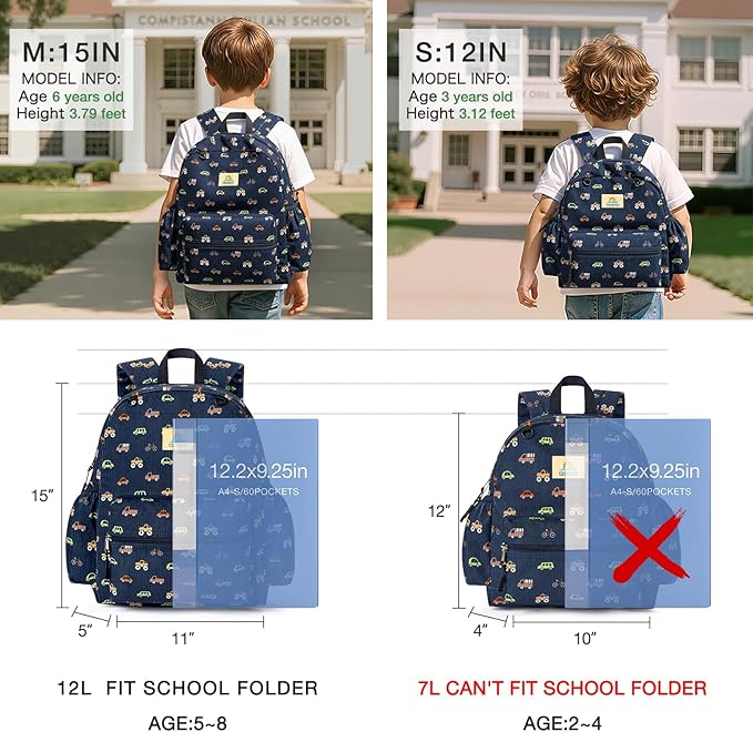 STEAMEDBUN Corduroy Toddler Backpack for Boys 2-4: Kids backpack for Boys Girls - 12 inch Preschool Kindergarten Backpacks - Car