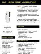 Tower Manufacturing 30439005-14 Auto-Reset 15 AMP Grounded 3-Prong GFCI Single Outlet Adapter, White
