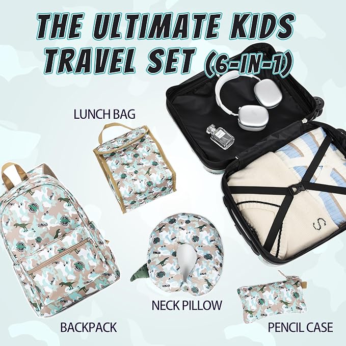 Rosamo Kid’s Luggage Set 6 Piece Suitcase Set 16’’ Hardside Luggage with Spinner Wheels Girls Boys Carry on Luggage Travel Rolling Luggage Airline Approved