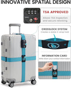 Travelkin Luggage Straps for suitcases TSA Approved,Adjustable Luggage Belts with Lock Fit 18-32 inch Suitcases(Lock Grain-Blue-TSA)