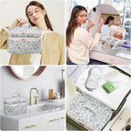 Gosect Makeup bag, Large Cosmetic Bag for Women Girls, Cute Quilted Makeup Bags, Floral Coquette Aesthetic Toiletry Bag, Travel Make Up Organizer Bag (Blue Bow)