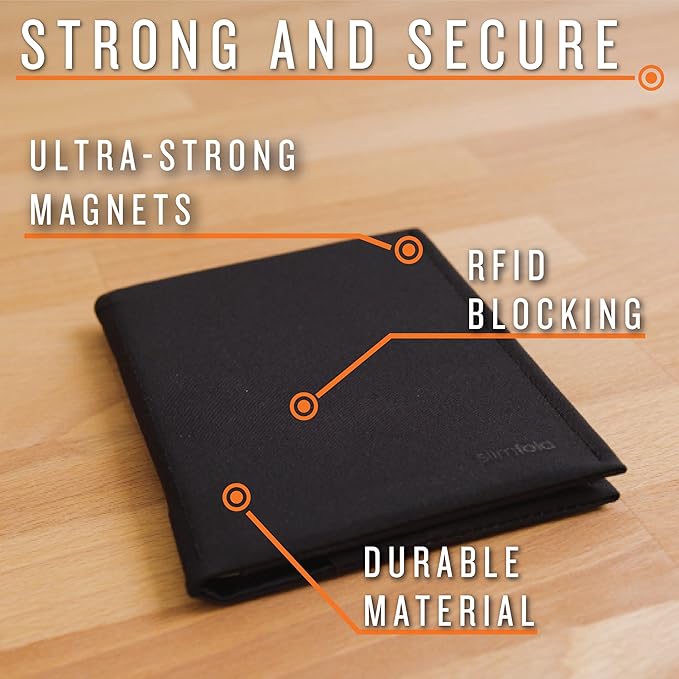 SlimFold Minimalist Passport Holder - Ultra-Thin Wallet Design with AirTag Slot, RFID Blocking - Holds 2 Passports with Magnet Closure for Secure Travel - Made in USA (Black w/Black Stitching)