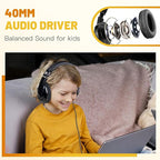 rockpapa Comfort Kids Headphones for School, Lightweight Foldable Portable Childs Boys Girls Teens Headphones Wired 3.5mm with 4.9ft Cord for Travel Airplane Tablet Phone Pad Laptop Black