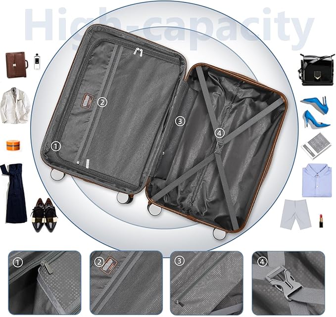 6 Piece Luggage Sets with Bags, Lightweight Expandable Checked Luggage Sets, Hardshell ABS Spinner Wheels Carry on Suitcase with TSA Lock, for Travel, Women Men (Black Brown, 18/20/24/28inch+2bags)