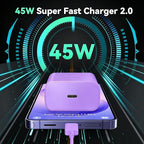 45W Super Fast Charger USB C Android Phone Type C Charger Fast Charging Block with 6.6FT Cord for Samsung Galaxy S26/S26 Ultra/S26+/S25 Ultra/S25/S24 Ultra/S23 Ultra/S22/S21/S20/Note 10, Purple+Blue