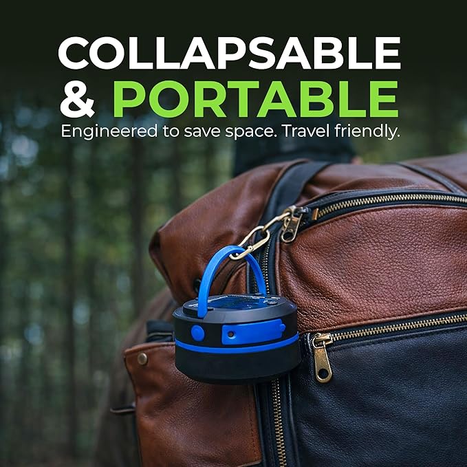 Kizen Outdoor Solar Lantern - Solar or Plug Rechargeable Lantern - Collapsible LED Light for Power Outages - Camping Essential Lamp for Tent Light, Hanging, or Flashlight