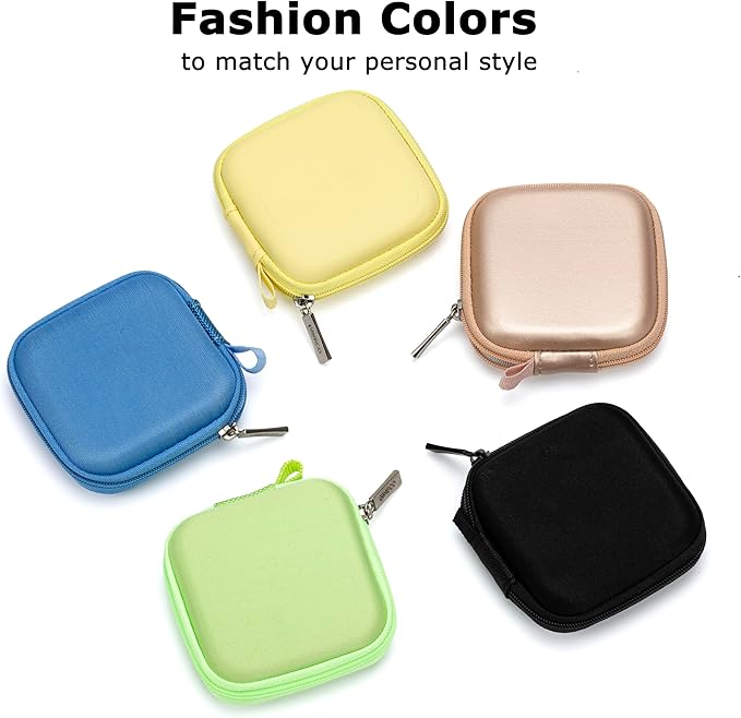 Ginsco Mini-Portable Hard Shell Square Earbuds Case for Apple EarPods/Samsung Galaxy Wired/Wireless Earbuds, Cell Phone Accessories Organizer with Carabiner for Earphones (1, Blue)