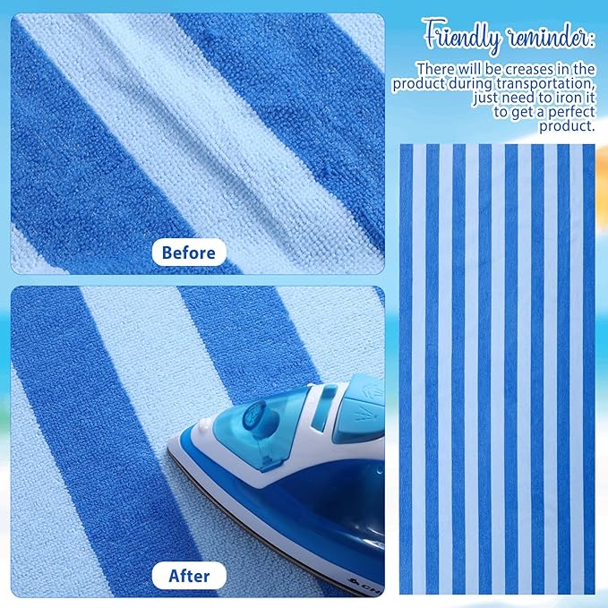 Redbaker 16 Packs 59 x 28 inches Oversized Vertical Stripe Beach Towel Bulk Extra Large Pool Towels Set Microfiber Quick Dry Swim Towel Blanket for Women Men Adult Bath Travel(Blue)