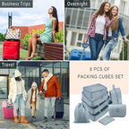 Packing Cubes, 8 Pcs Travel Packing Organizers for Suitcases, Large Capacity Travel Luggage Organizers Set includes 8 Storage Bags for Women or Men (Grey)