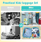 BABY JOY 2 PC Kids Luggage, 16" Toddlers Carry-on Suitcase & 12” Backpack Set, Children Travelling Case w/ 4 Casters & Retractable Handle, Lightweight Trolley Case for Boys & Girls (Flamingo)