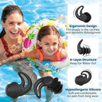 Waterproof Swimming Ear Plugs - 4 Pairs Reusable Silicone Showering Ear Plugs for Adults Kids, Ideal for Swimming, Surfing, Water Sports (Adults- Black, Green & Kids- Black, Blue, 1 Pair (Pack of 4))