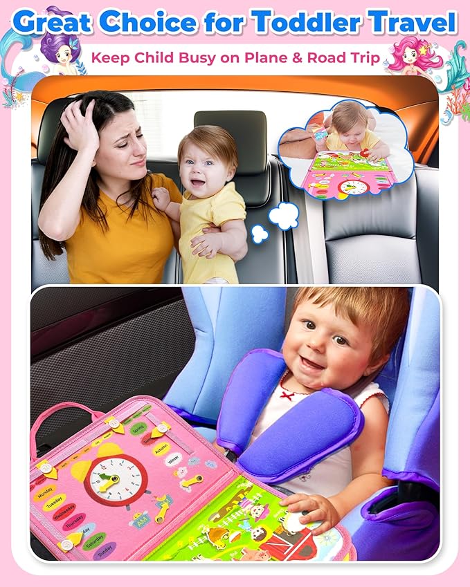 Gojmzo Busy Board Montessori Toys for Toddler Girl Birthday Gifts, Busy Book Sensory Toys for Toddlers, Learning Educational Toddler Travel Activities