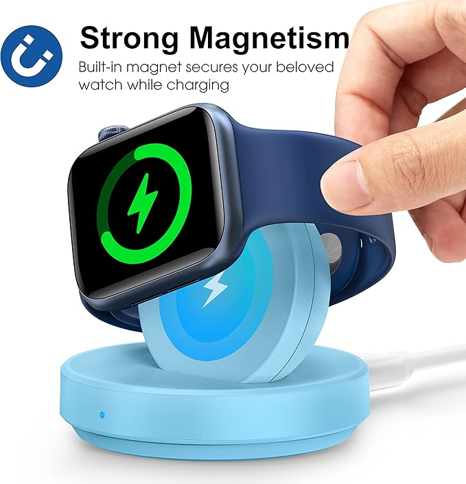 2026 Upgraded for Apple Watch Charger Magnetic Fast Charging Dock,Portable Wireless Charging Stand Compatible with iWatch Series Ultra/SE/11/10/9/8/7/6/5/4/3/2 Support Nightstand Mode-Sky Blue