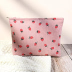 SOIDRAM 2 Pcs Cute Makeup Bag Large Cosmetic Bag Toiletry Bag Makeup Pouch Travel Bag Organizer Cute Makeup Brushes Aesthetic Accessories Storage Bag for Women Strawberry Pink Beige