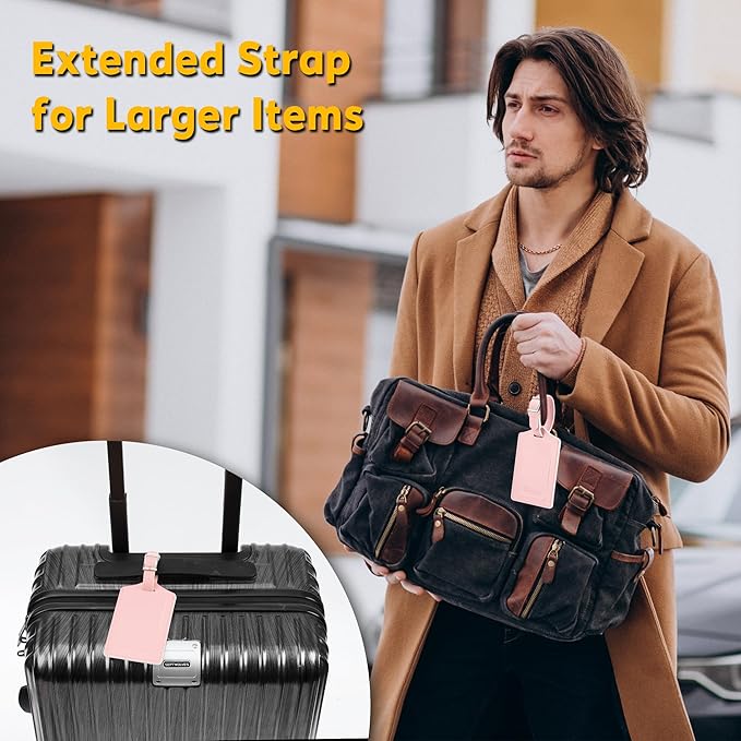 Travelambo Luggage Tags for Suitcases PU Leather Travel Tags Bag Tags Privacy Protection Travel Essentials