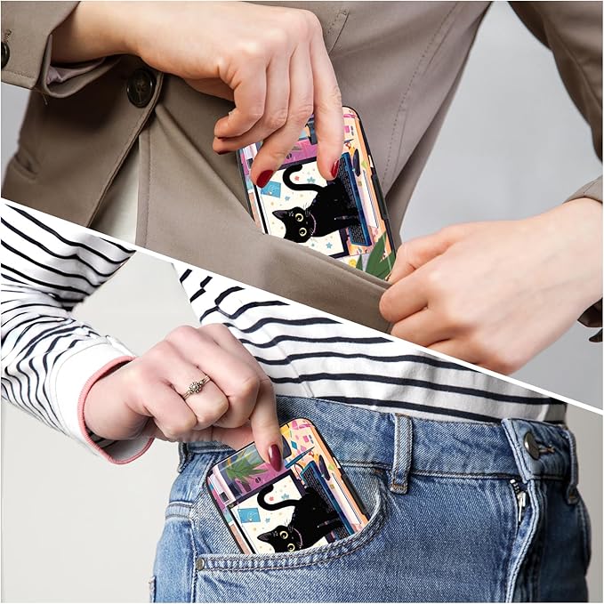 Credit Card Holder, Mini Aluminum Card Wallet RFID Blocking Slim Metal Hard Card Case for Women Men, Cat on Keyboard