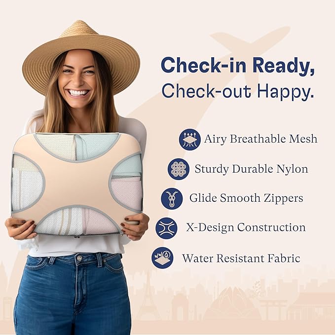 Shacke Packing Cubes for Travel 8 Set - Premium Luggage Organizer Bags - Versatile Travel Organizer for Women and Men - Optimized Packing Bags - Travel Essentials (Nude Biege)