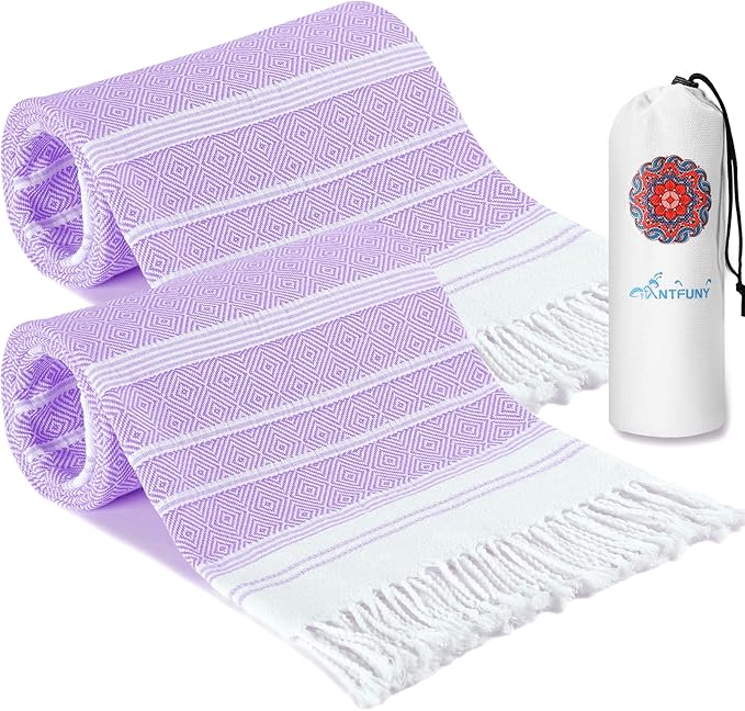 2 Pack Turkish Beach Towel Vacation Essentials Quick Dry Sand Free Soft Absorbent Adult Oversized Bath Pool Swim Long Wide Stripe Towel Sound Cloud Linen Sandfree Chamoi Mat Summer Thing Thin Travel