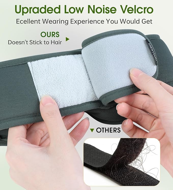 Bamboo Cotton Large Sleep Mask with Bluetooth Wireless Headphones - Blackout Eye Mask for Sleeping 3D Contoured Sleep Eye Cover Headband Ear Plugs Low Noise Hook for Men Women Better Experience (Grey)