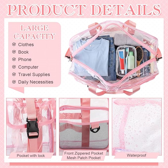 Abbylike Clear Bag Large Heavy Duty Tote for Stadium Events 20" Duffle Transparent Gym Bag for Sport Event Travel Makeup Work