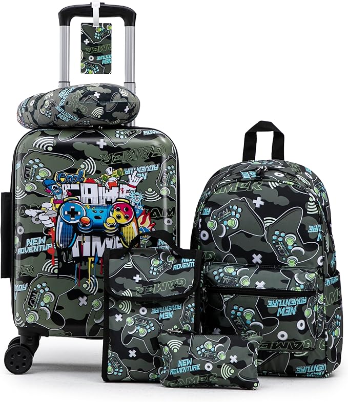 Rosamo Kid’s Luggage Set 6 Piece Suitcase Set 16" Hardside Luggage with Spinner Wheels Girls Boys Carry on Luggage Travel Rolling Luggage Airline Approved (Joystick)