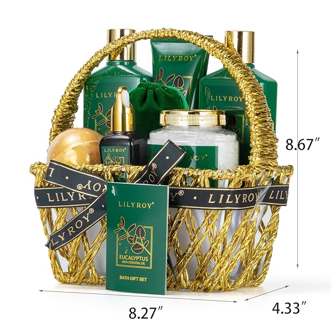 Mothers Day Gift Basket for Mom, Gifts for Women, Spa Gift Basket for Women - 9 Pieces Premium Eucalyptus Bath & Body Spa Kit for Women & Men, Gift for Valentines Day, Christmas, Fathers Day, Birthday